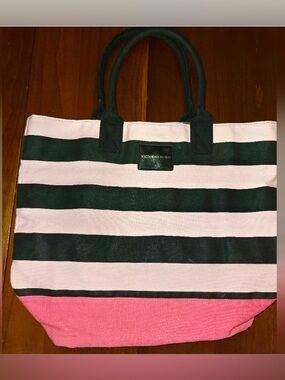 Victoria's Secret Pink and Black Striped Canvas Tote